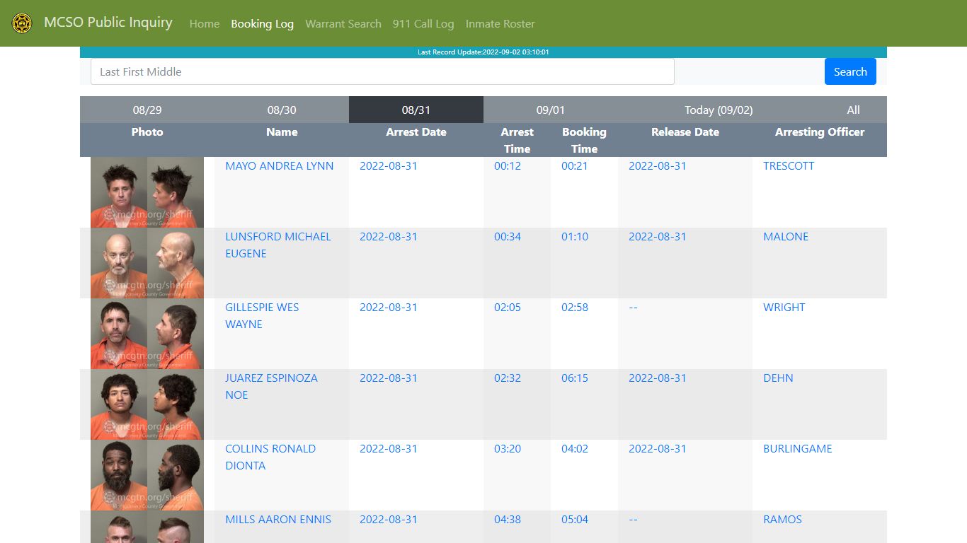 MCSO Public Inquiry: Booking Log - api.mcgtn.org