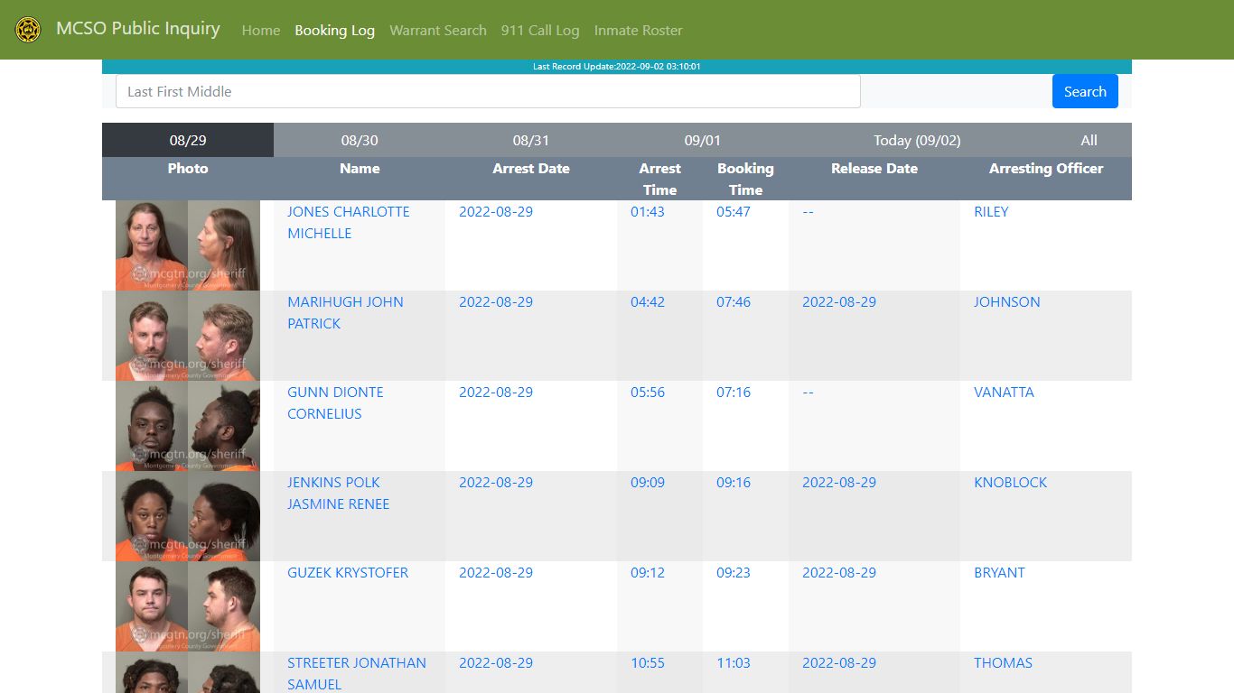 MCSO Public Inquiry: Booking Log - api.mcgtn.org